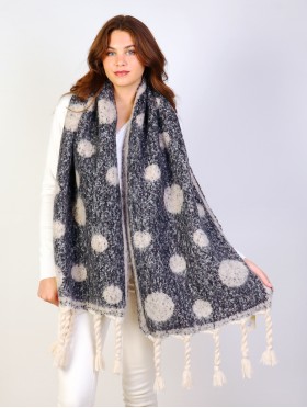 Circle Patterned Blanket Scarf W/ Twisted Tassels